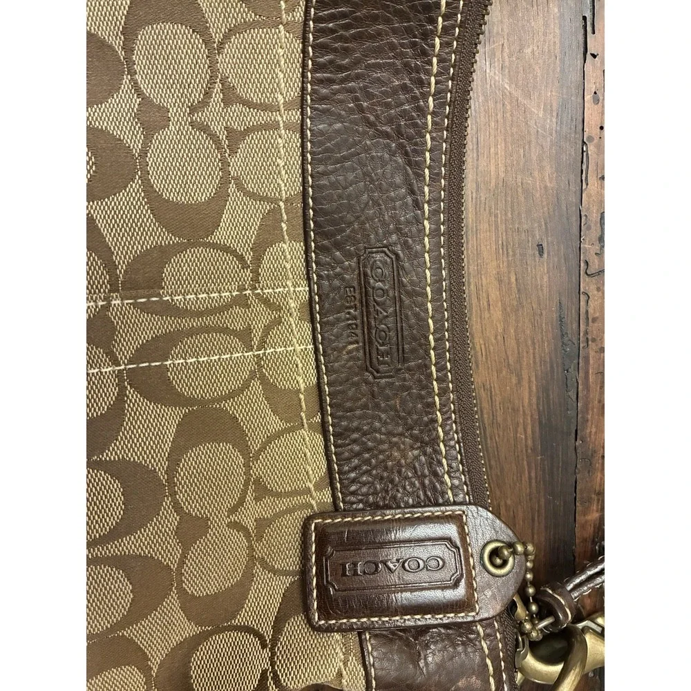 Vintage 90s Coach Crossbody Shoulder Bag Purse Monogram Brown Leather & Canvas
